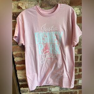 Disney Parks 2026 WDW Just A Park Girl Castle Pink Adult T-Shirt NEW
